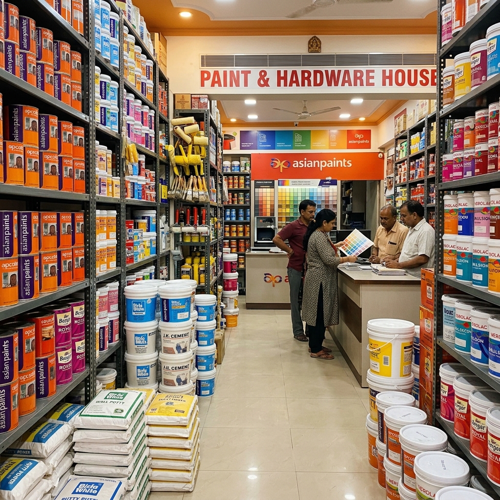 Store interior showing paints and wall finishing products